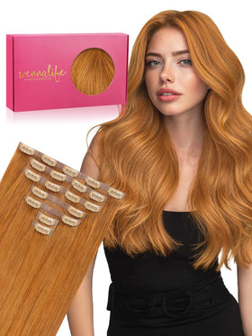 Wennalife Clip In Hair Extensions 20 Inch Auburn Ginger front view