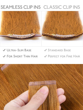 Wennalife Clip In Hair Extensions 20 Inch Auburn Ginger in natural light