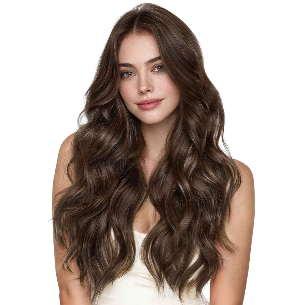 Wennalife Clip In Hair Extensions 20 Inch Chocolate Brown front view