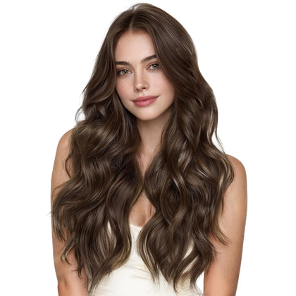 Wennalife Clip In Hair Extensions 20 Inch Chocolate Brown front view