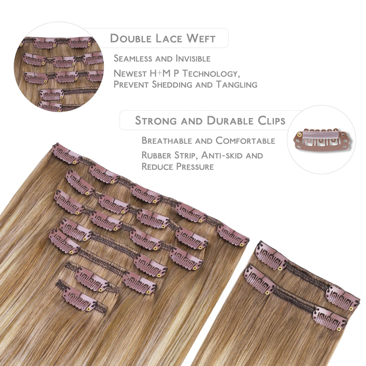 Wennalife Clip In Hair Extensions 20 Inch close-up of clips