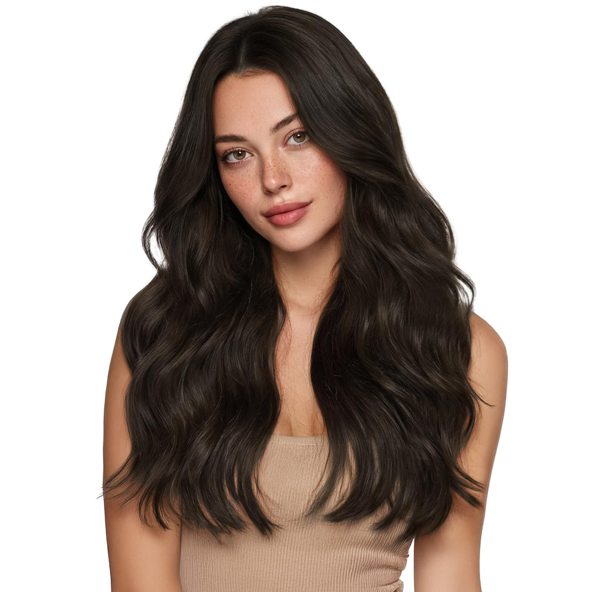 Wennalife Clip In Hair Extensions 20 Inch Dark Brown front view
