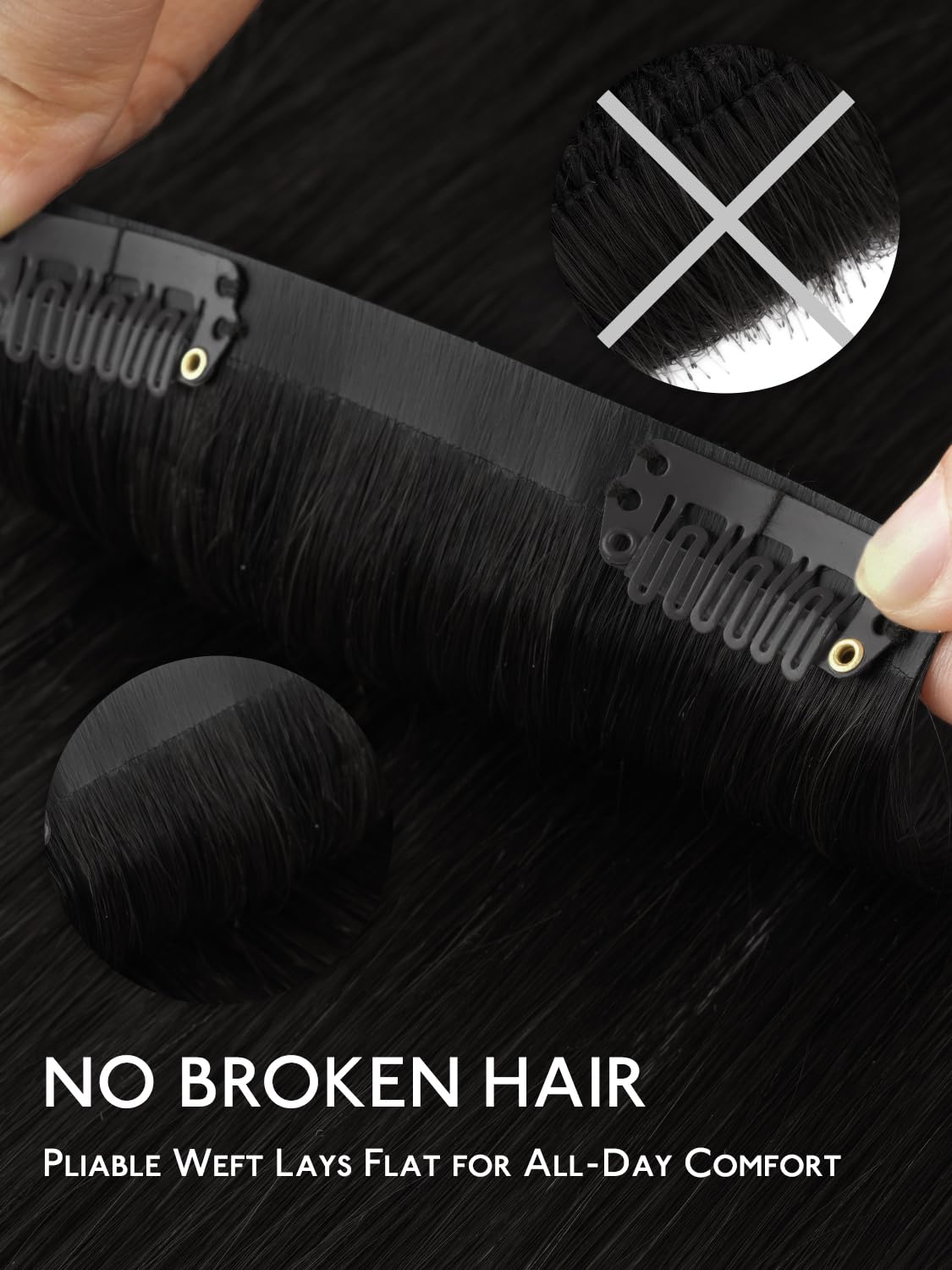 Wennalife Clip in Hair Extensions 20 Inch Jet Black back view