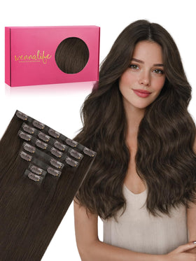 Wennalife Clip in Hair Extensions 20 Inch Light Dark Brown front view