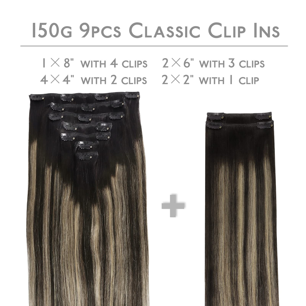 Wennalife Clip In Hair Extensions 20 Inch packaging and clips