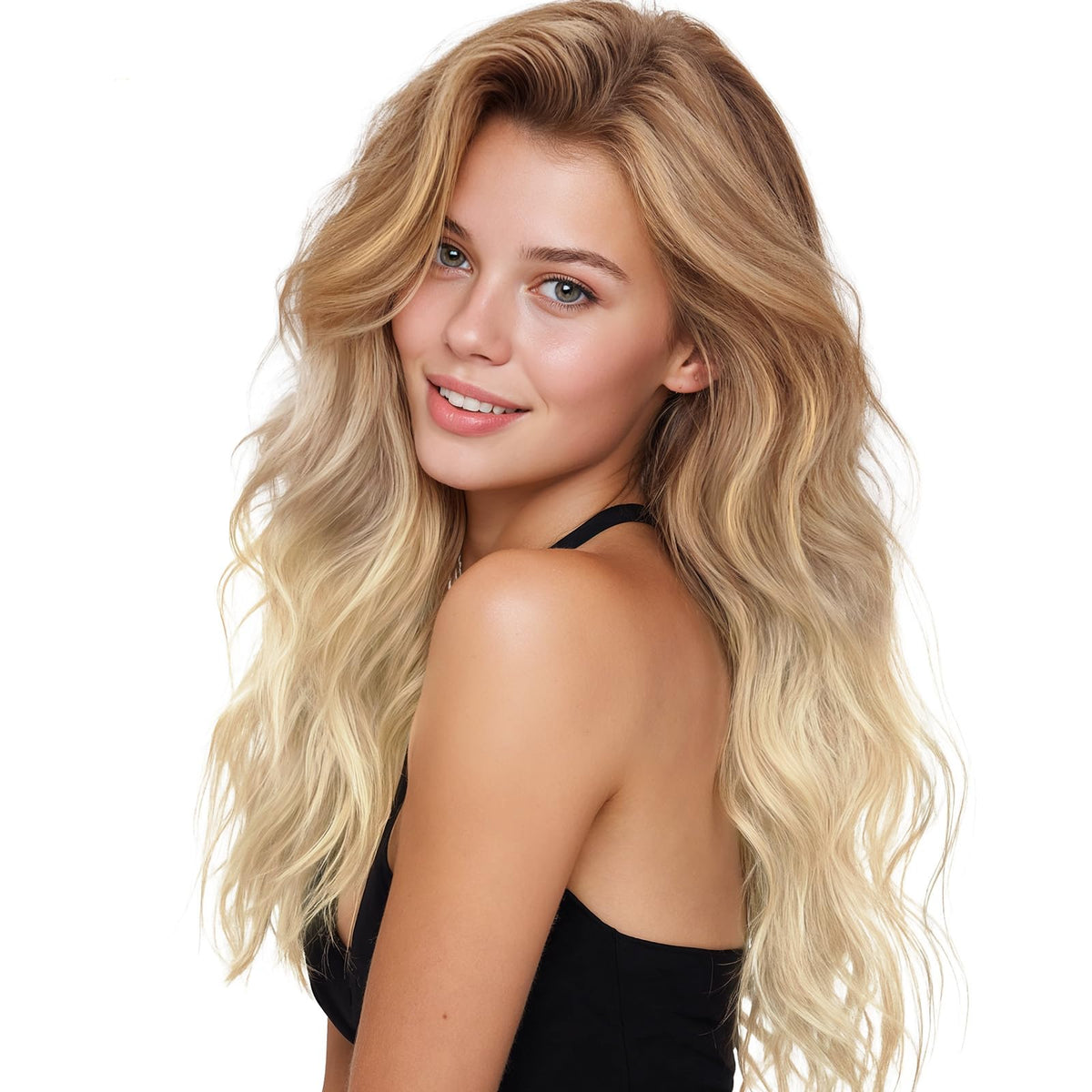 Wennalife Clip In Hair Extensions 22 Inch Ash Beige Blonde Blend front view