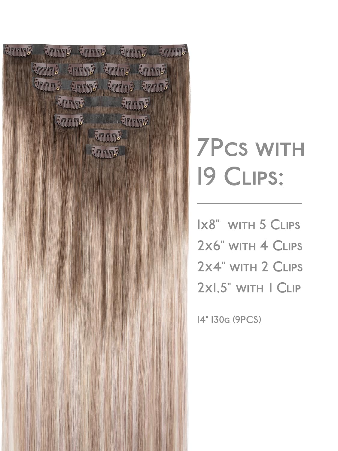 Wennalife Clip In Hair Extensions 22 Inch Balayage Sandy Brown close-up of clips