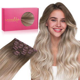 Wennalife Clip In Hair Extensions 22 Inch Balayage Sandy Brown front view