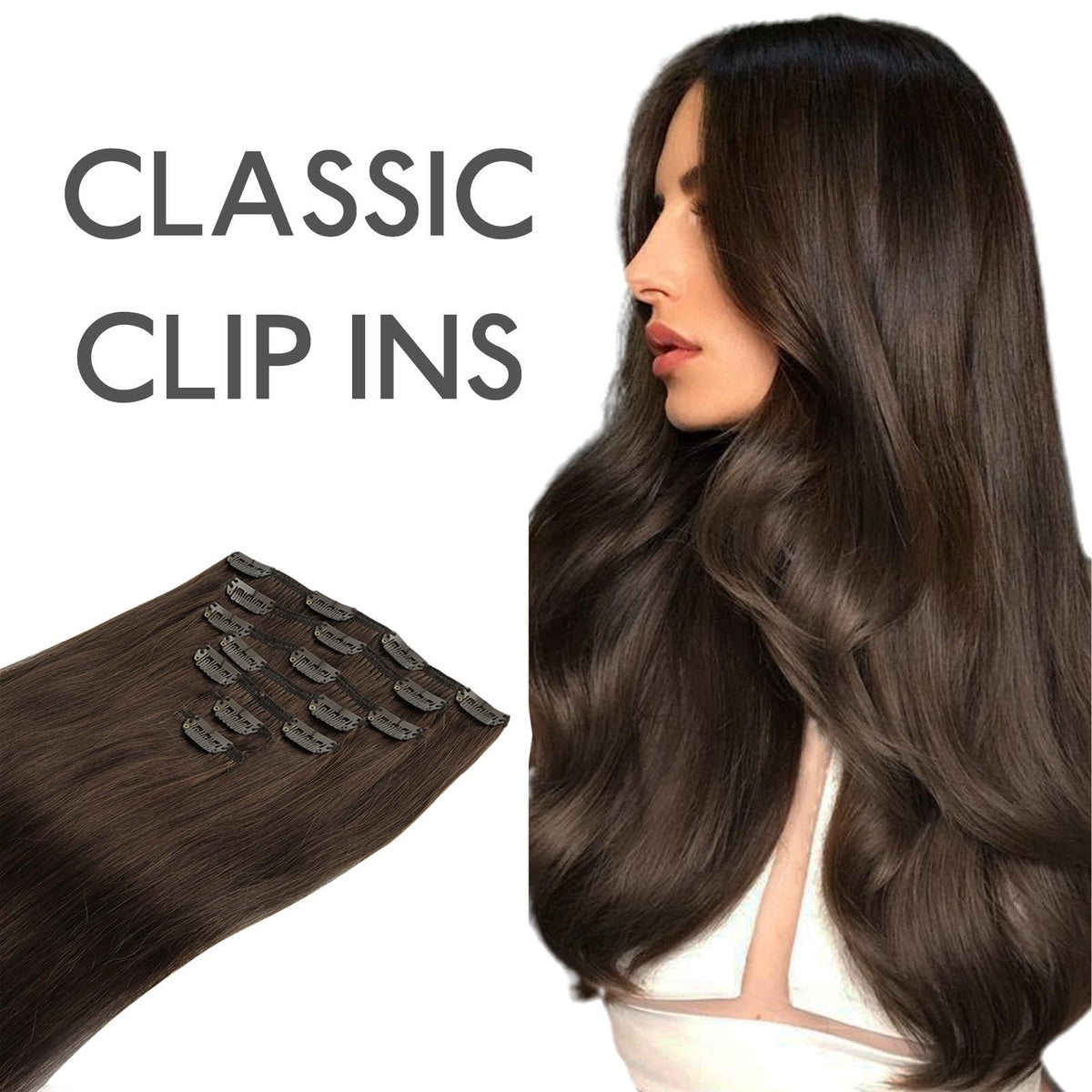 Wennalife Clip In Hair Extensions 22 Inch chocolate brown colour comparison