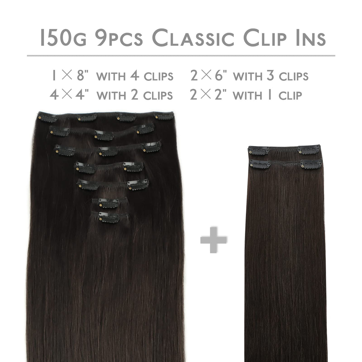 Wennalife Clip In Hair Extensions 22 inch dark brown packaging