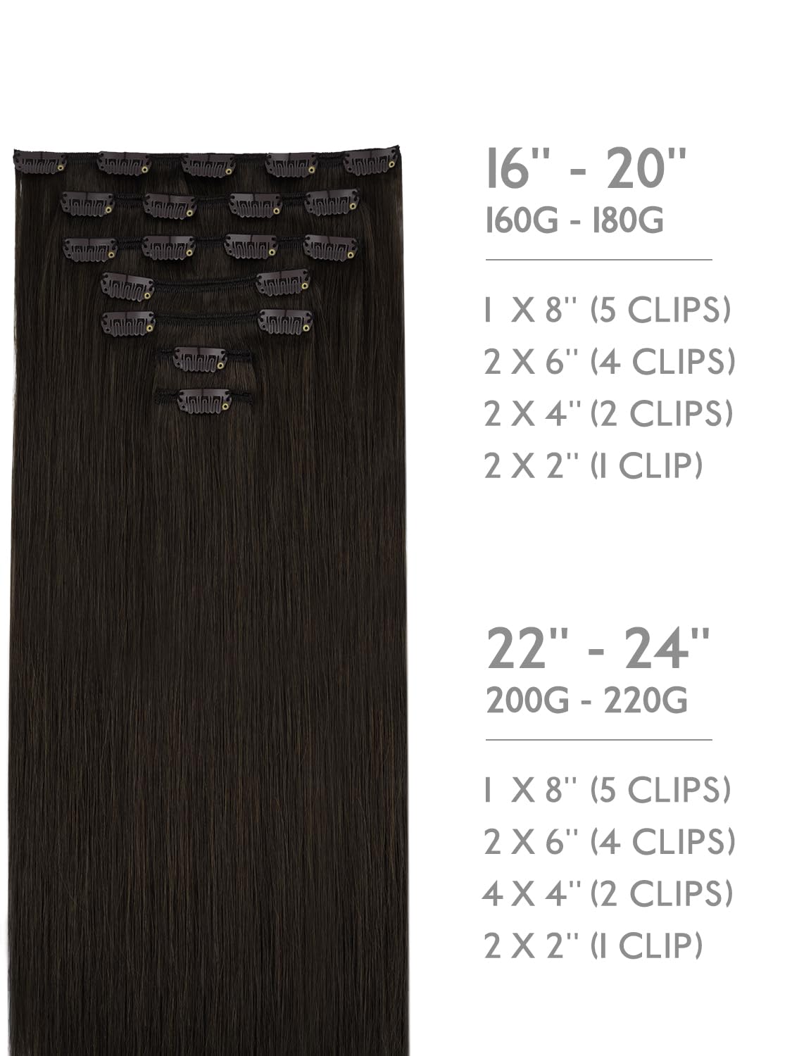 Wennalife Clip In Hair Extensions 22 Inch Dark Brown packaging