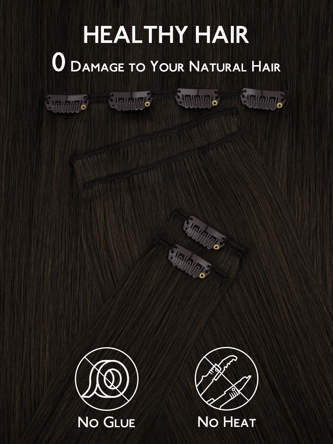 Wennalife Clip In Hair Extensions 22 Inch Dark Brown texture detail