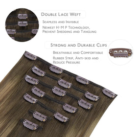 Wennalife Clip In Hair Extensions 22 Inch Light Ash Brown close-up of clips