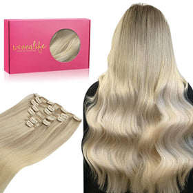 Wennalife Clip In Hair Extensions 22 Inch Ombre Ash Blonde front view
