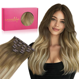 Wennalife Clip In Hair Extensions 22 Inch Ombre Brown front view