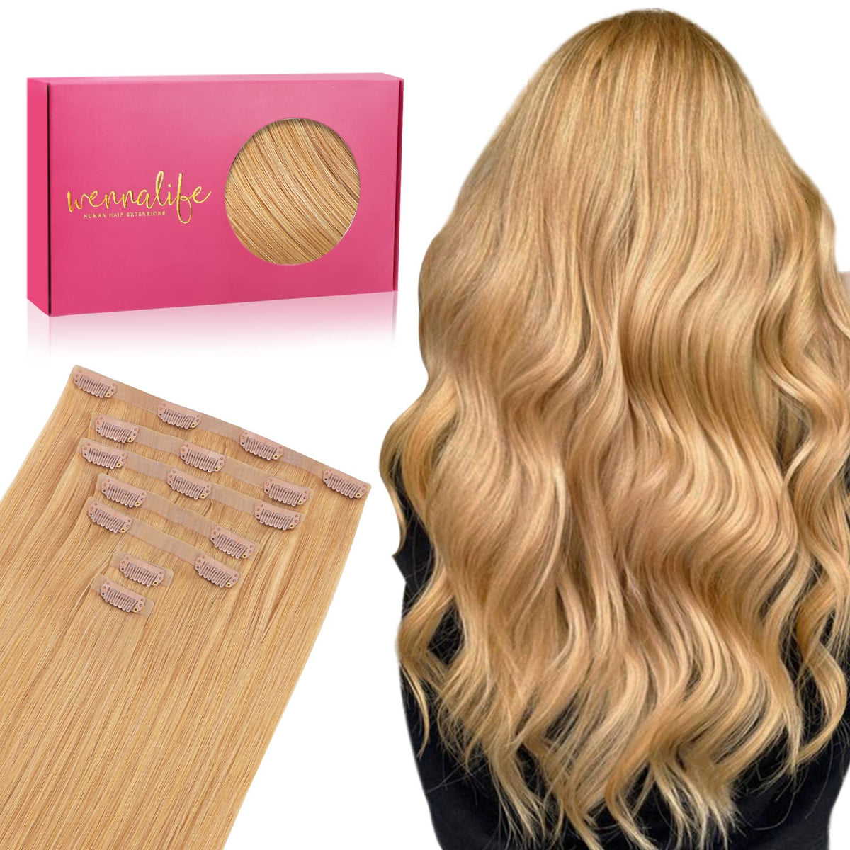 Wennalife Clip In Hair Extensions 22 Inch Strawberry Blonde front view