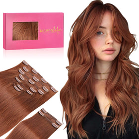 Wennalife Clip In Hair Extensions 24 Inch Dark Auburn Copper front view