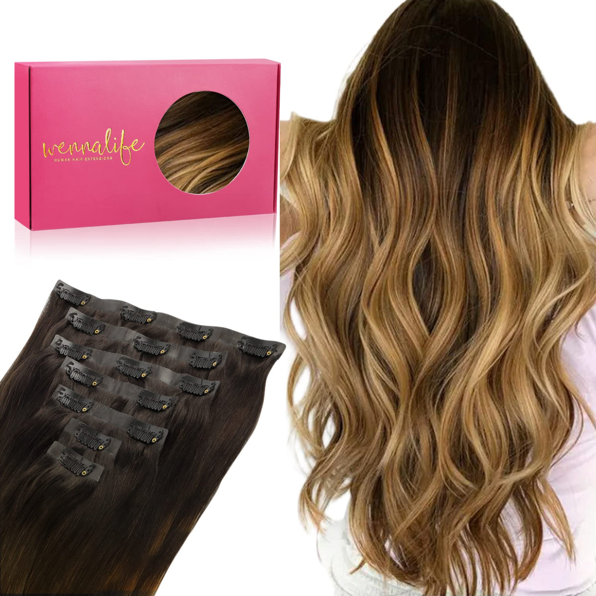 Wennalife Clip In Hair Extensions 24 Inch Dark Brown front view