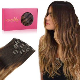 Wennalife Clip In Hair Extensions 24 Inch dark brown with chestnut highlights