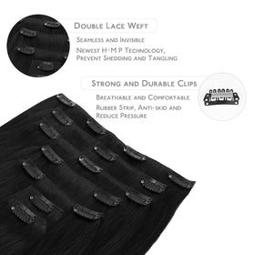 Wennalife Clip In Hair Extensions 24 Inch Jet Black close-up of clips