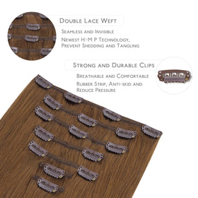 Wennalife Clip In Hair Extensions 24 Inch Light Auburn Brown clips detail