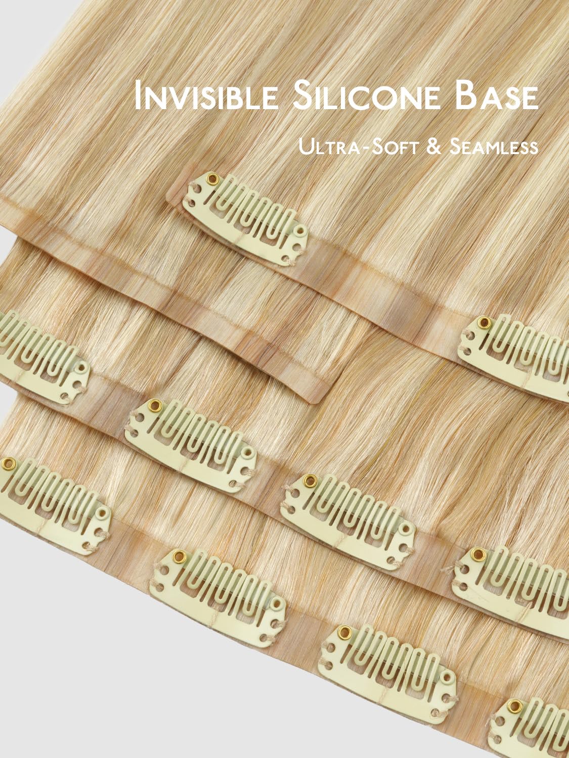Wennalife Clip in Hair Extensions 24 Inch Light Blonde close-up of clips