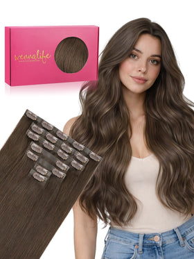 Wennalife Clip In Hair Extensions 24 Inch Muted Light Brown front view