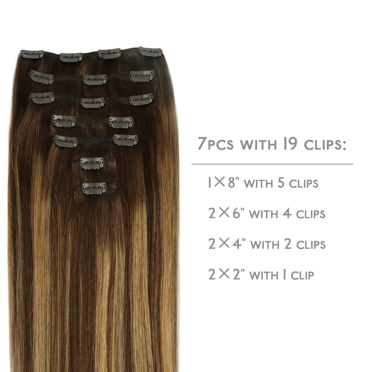 Wennalife Clip In Hair Extensions 7 pieces with clips displayed