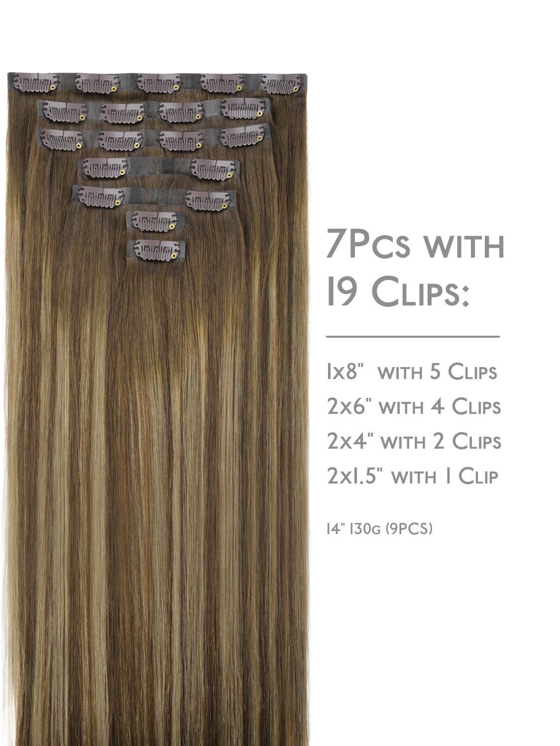 Wennalife Clip in Hair Extensions 7 pieces with clips displayed