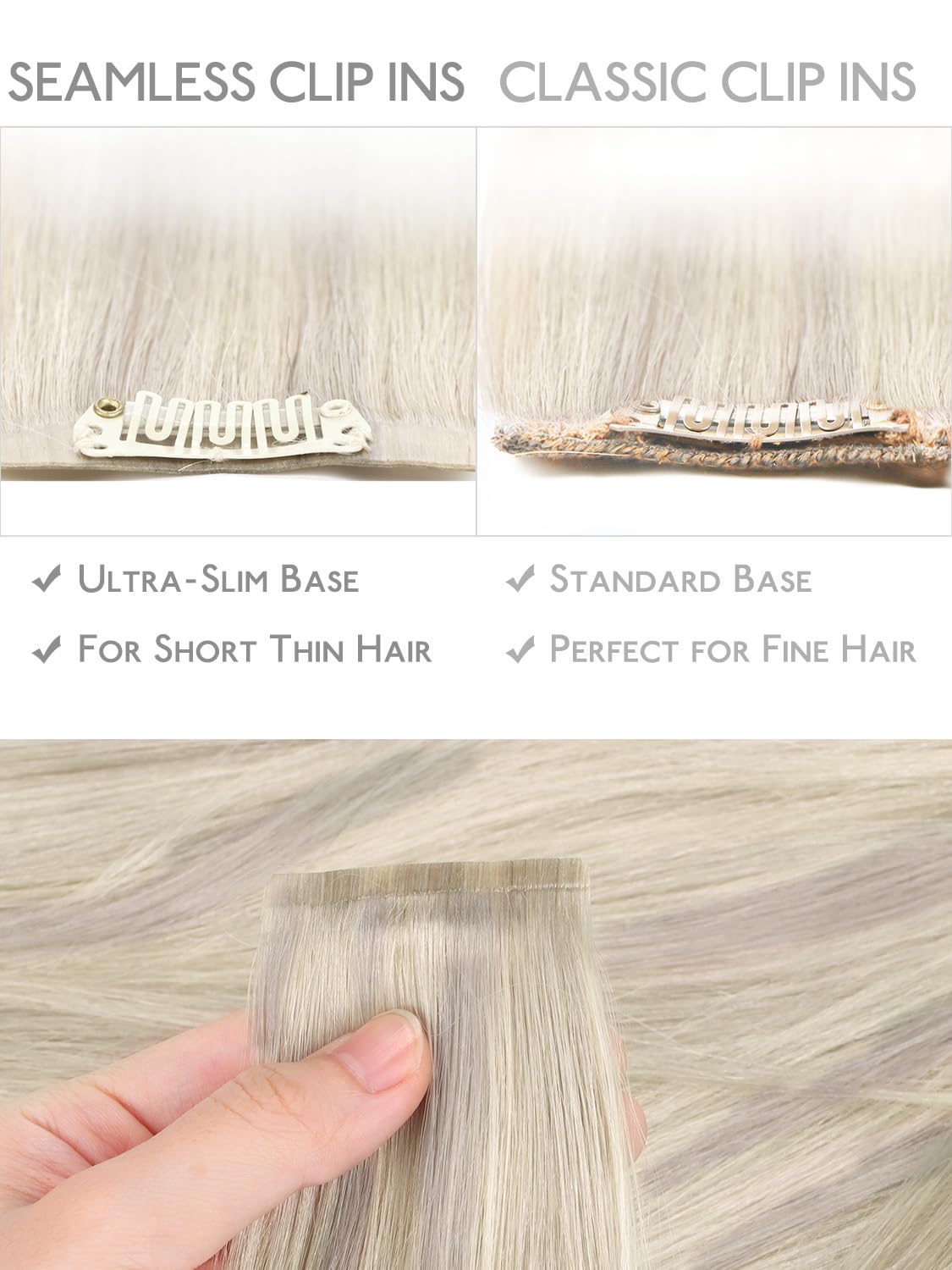 Wennalife Clip in Hair Extensions Ash Blonde highlighted texture