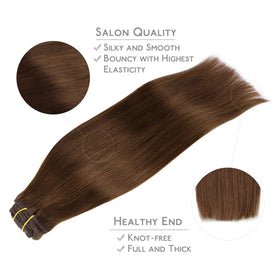 Wennalife Clip In Hair Extensions Chocolate Brown displayed on a mannequin