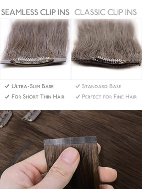 Wennalife Clip in Hair Extensions Chocolate Brown displayed on a table