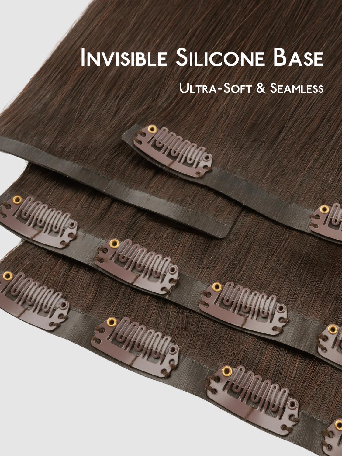 Wennalife Clip in Hair Extensions Chocolate Brown texture close-up
