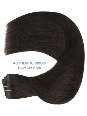 Wennalife Clip in Hair Extensions Dark Brown on a model