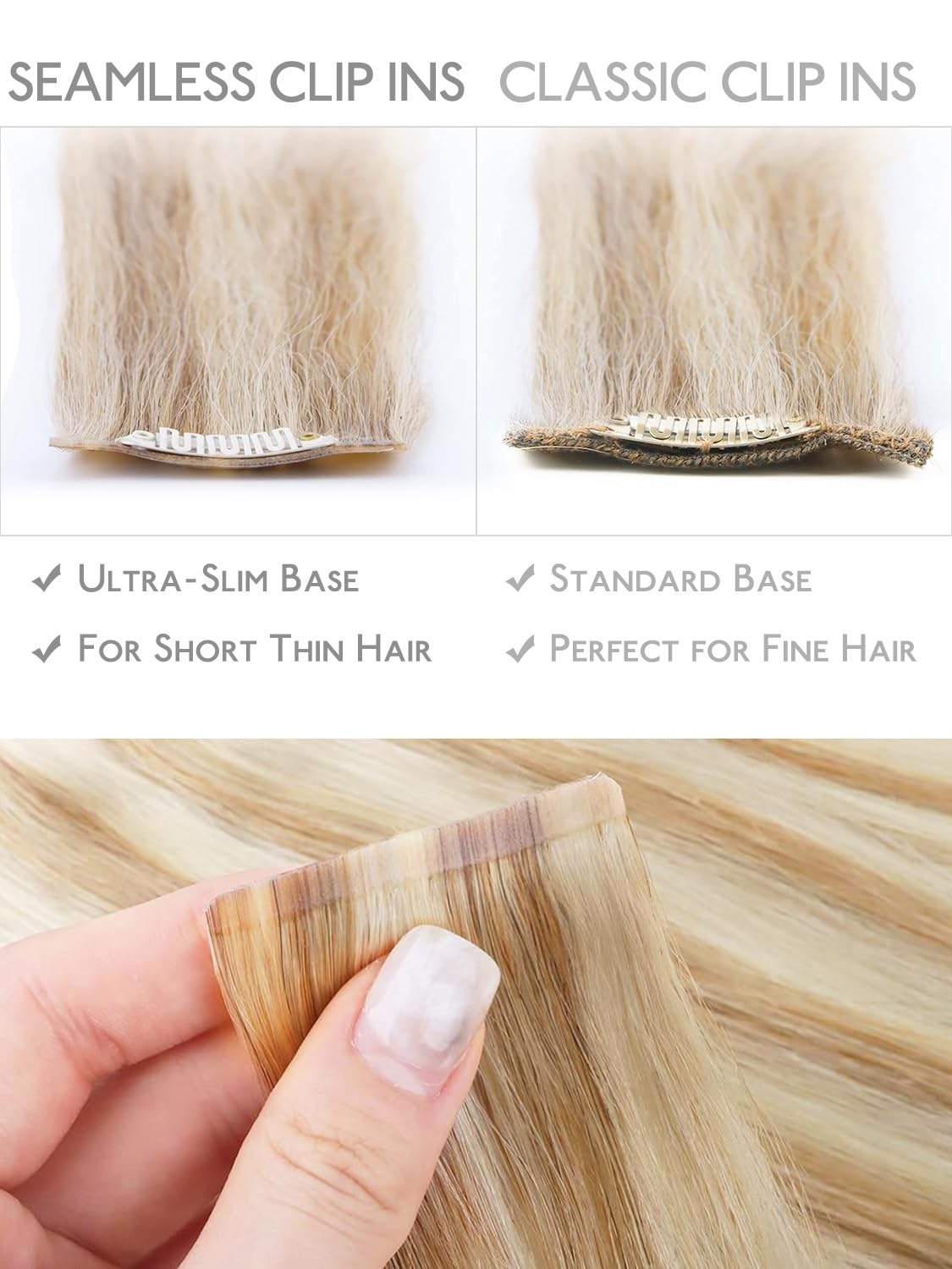 Wennalife Clip in Hair Extensions displayed with clips