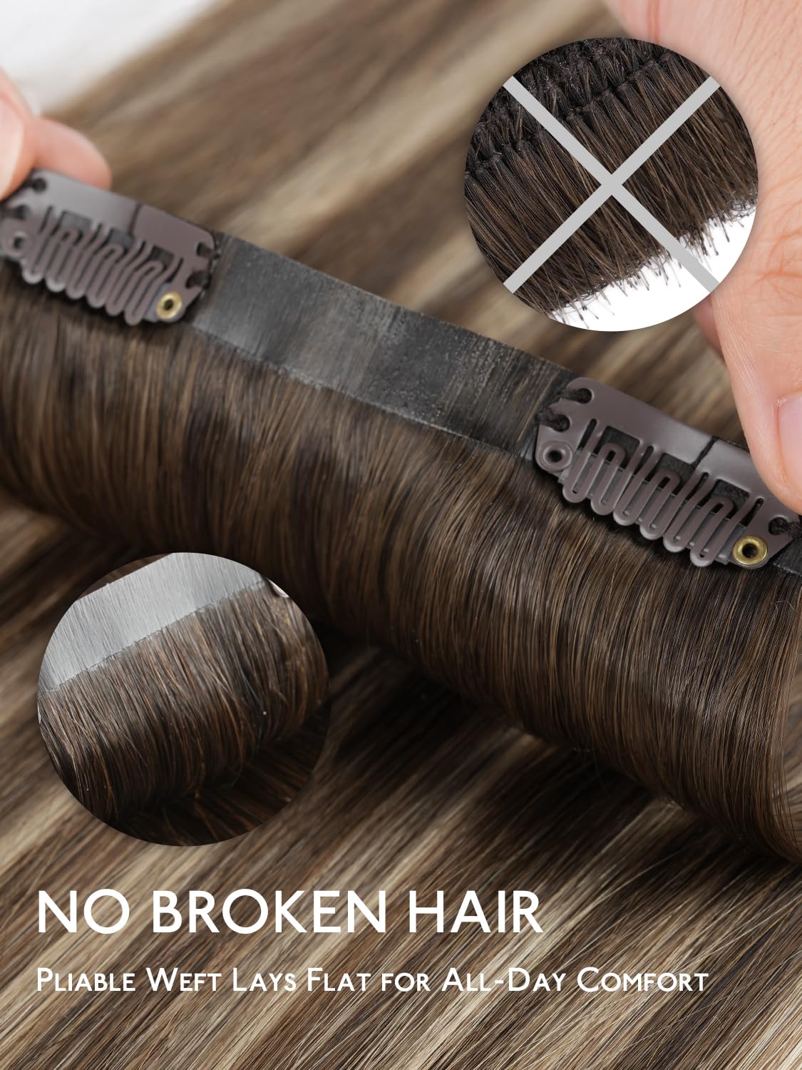 Wennalife Clip in Hair Extensions displaying secure clips