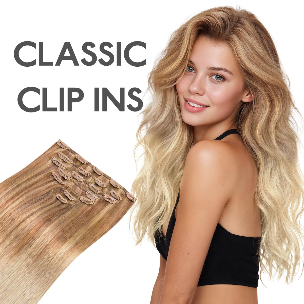 Wennalife Clip In Hair Extensions in light blonde highlighted colour