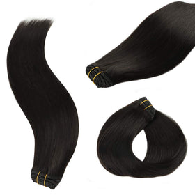 Wennalife Clip In Hair Extensions in natural black with light blonde highlights