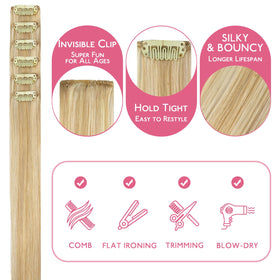 Wennalife Clip-In Hair Extensions Light Blonde 16 Inch close-up of clips