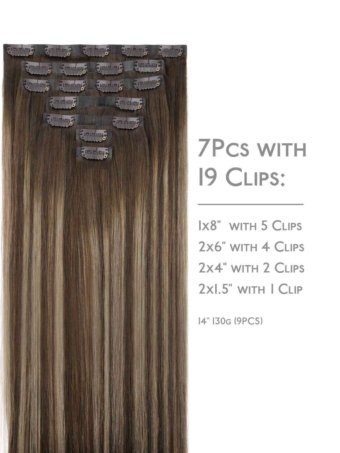 Wennalife Clip in Hair Extensions packaging showing 7 pieces