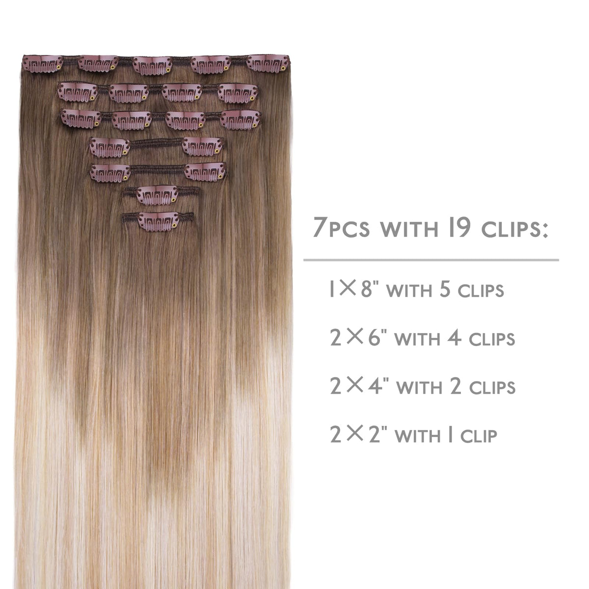 Wennalife Clip In Hair Extensions packaging with 7 pieces and clips