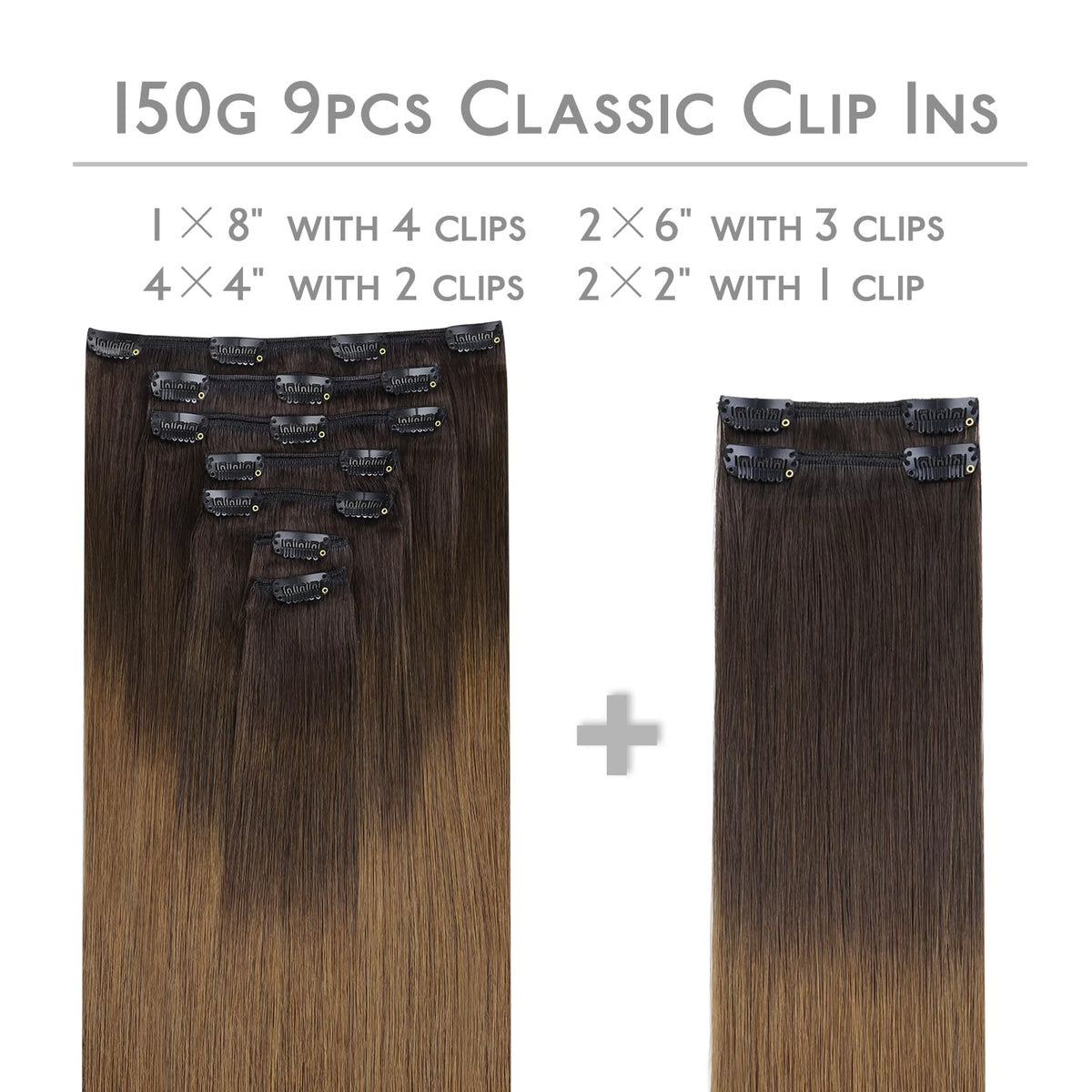 Wennalife Clip In Hair Extensions packaging with test pieces