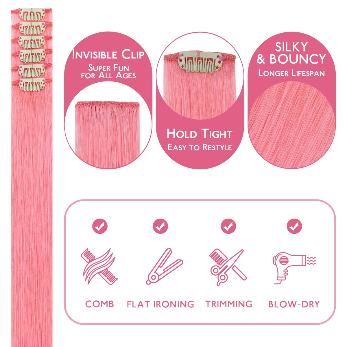 Wennalife Clip-In Hair Extensions Peach Pink texture close-up