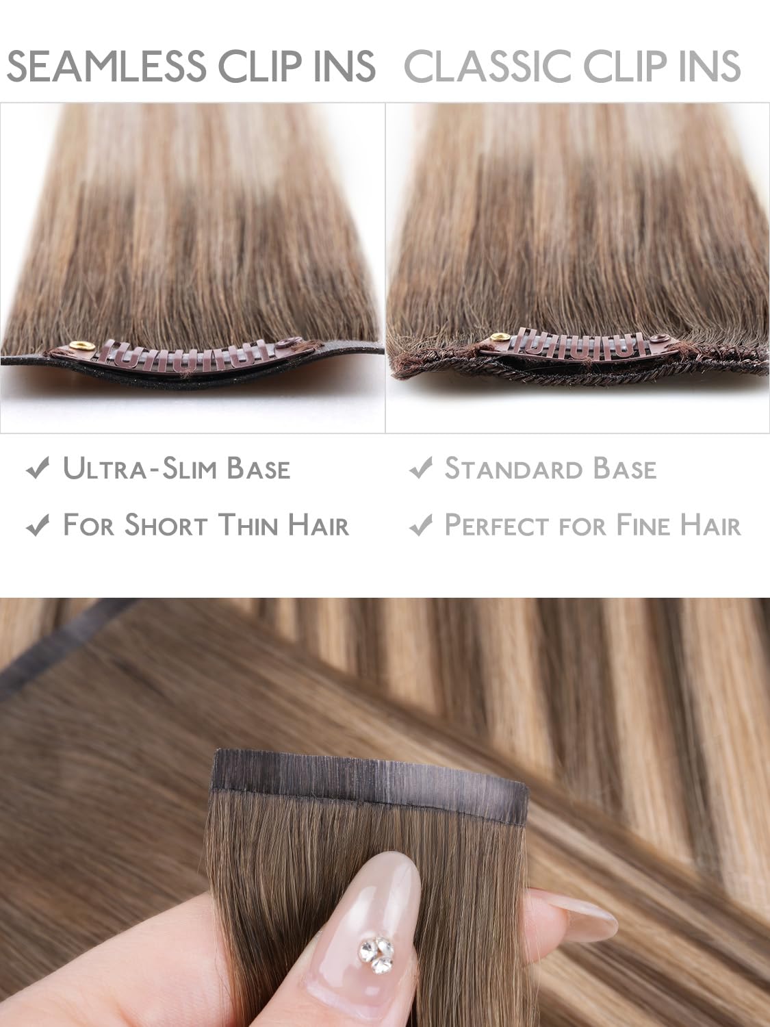 Wennalife Clip In Hair Extensions showing balayage colour gradient