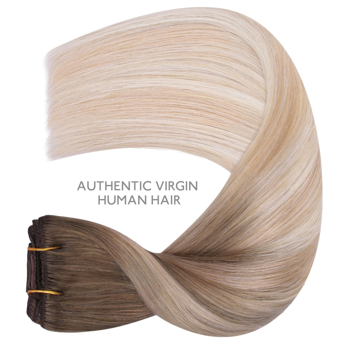 Wennalife Clip In Hair Extensions showing colour gradient from sandy brown to platinum blonde