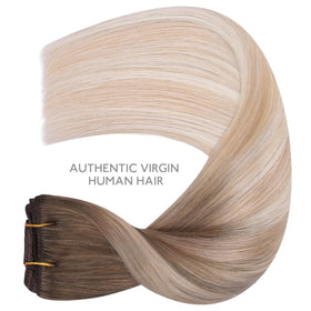 Wennalife Clip In Hair Extensions showing colour gradient from sandy brown to platinum blonde
