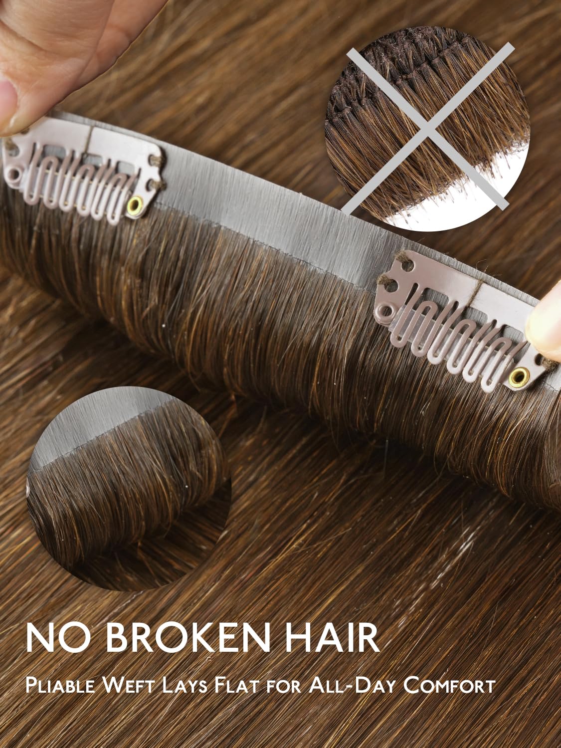 Wennalife Clip in Hair Extensions showing secure clips