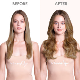Wennalife Clip In Hair Extensions showing texture and colour gradient