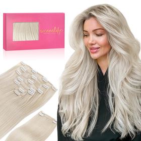 Wennalife Clip In Human Hair Extensions 20 Inch Platinum Blonde front view
