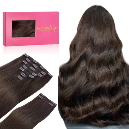 Wennalife Clip in Human Hair Extensions 24 Inch Light Dark Brown front view